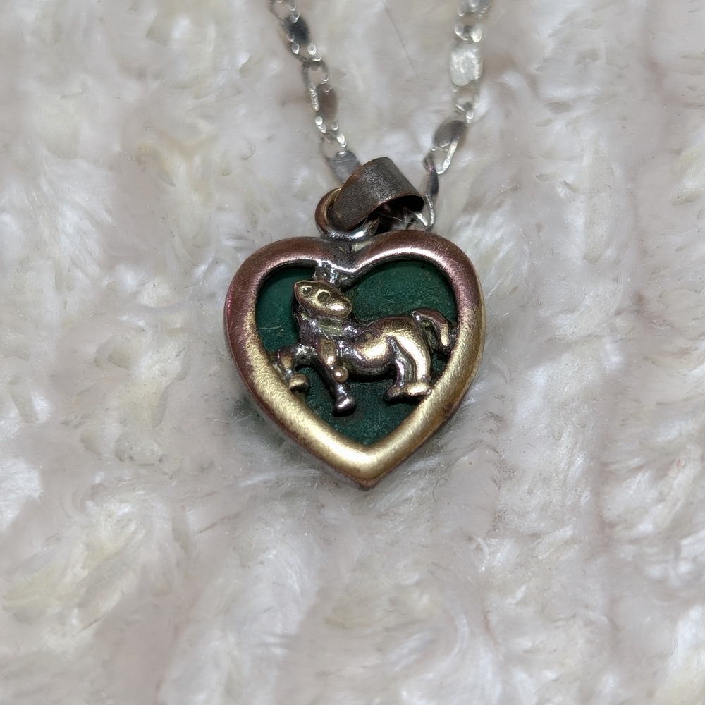 Heart Pendant Necklace with Horse Accent - Green Aventurine